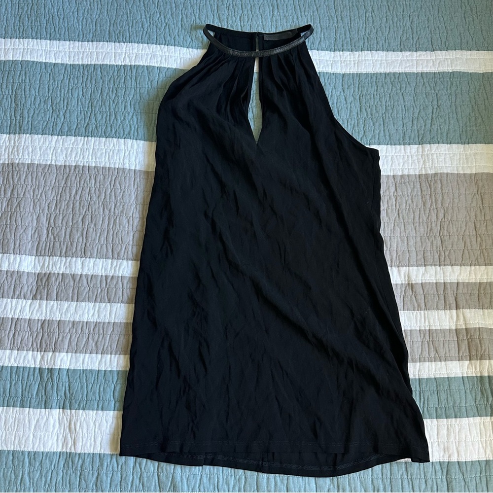 Donna Karan Black Keyhole Leather Detail Top S